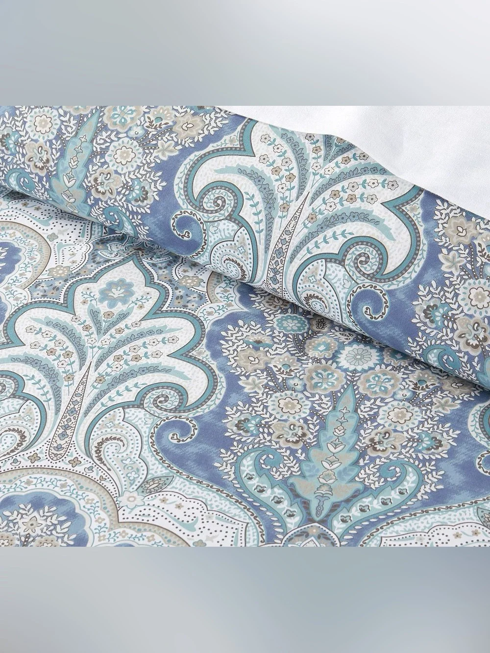Pottery Barn King Cal King Jordana Paisley Percale Duvet Cover Two Sham Blue